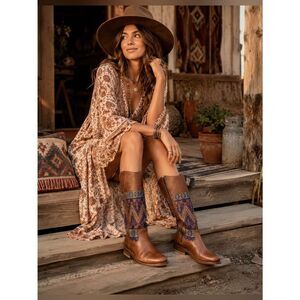 Teysha Leather Riding Boots/Aztec Textile